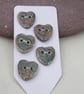 5 Small Heart Shaped Sedge Green Ceramic Buttons - Image 3