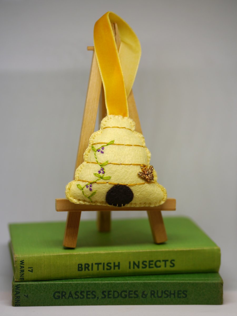  Felt Bee hive decoration, handsewn with bee charm, bee lover gift. 
