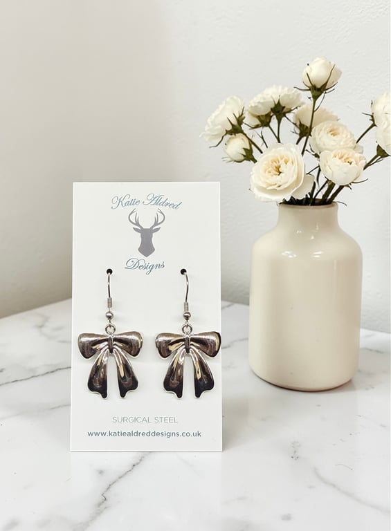 Charm Earrings - Large Silver Bow