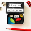 I love you to the moon and back, Valentines matchbox gift, Love Anniversary card