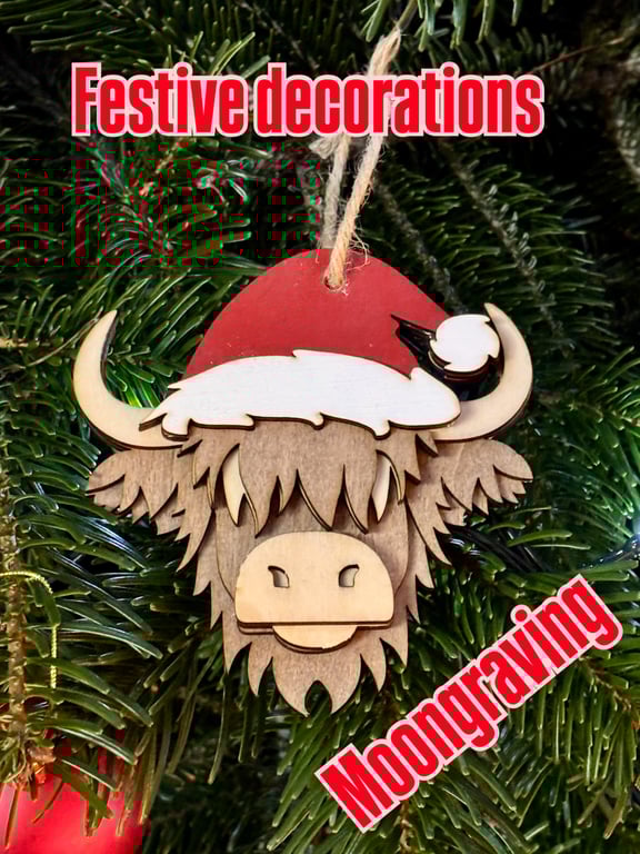 Christmas highland cow decoration