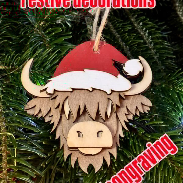 Christmas highland cow decoration