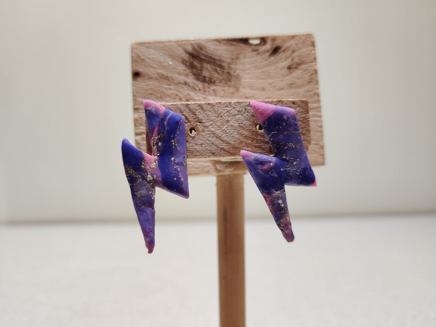 Mermaid vibes purple lightening bolt earrings 