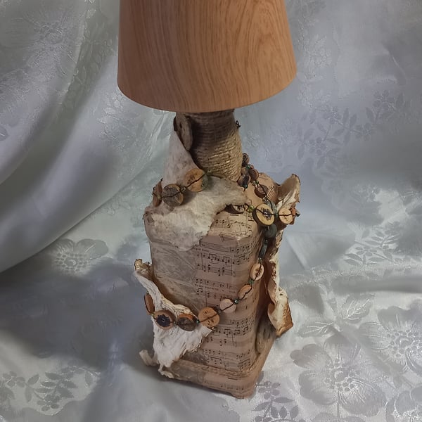 Rustic mixed media touch lamp. Upcycled whiskey bottle table lamp with USB power
