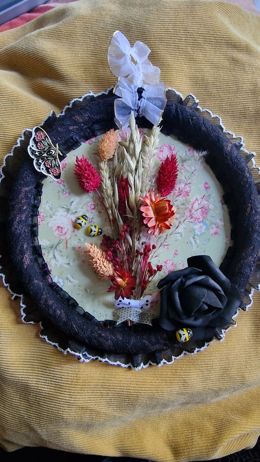 Handmade door or wall hanging, vintage style wreath or frame