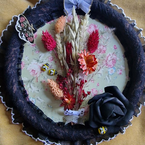 Handmade door or wall hanging, vintage style wreath or frame