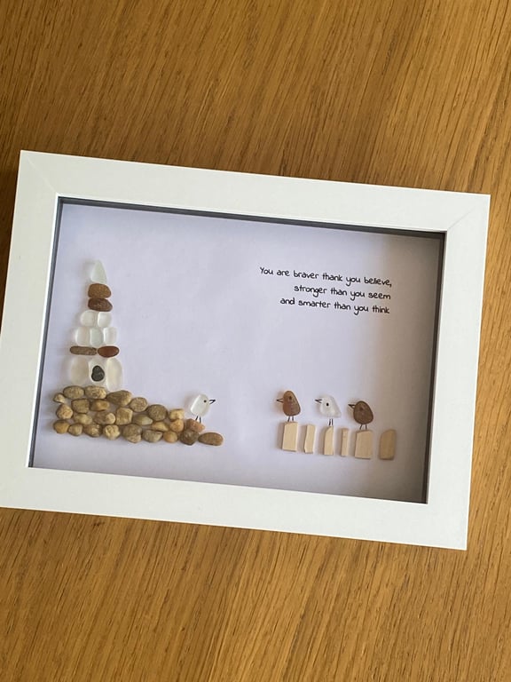 Lighthouse Sea Glass Frame, Birds Sea Glass Gift, Courage Incentive Gifts, Sea G