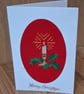 Handmade Cross Stitch Christmas Card – Candle, Holly & Berries – 6 x 4 Inch - Image 2
