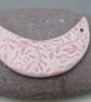 Shell Pink Leaf Pattern Ceramic Crescent Bib Pendant - Image 1