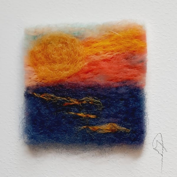'Sunset over the Bay'  Felted Scene Blank Greeting Card 