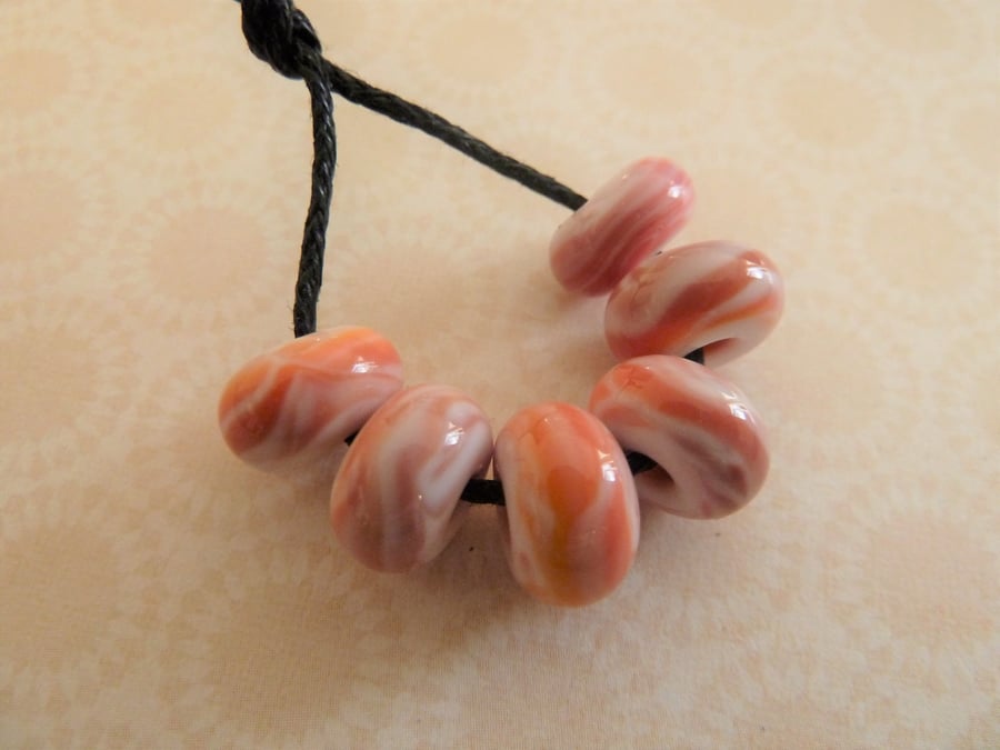 handmade orange lampwork glass spacer beads