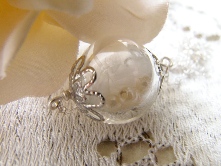 Glass Globe Hand Blown Necklace Pearl Whimsical Bridal Jewellery - BEAUTIFUL 