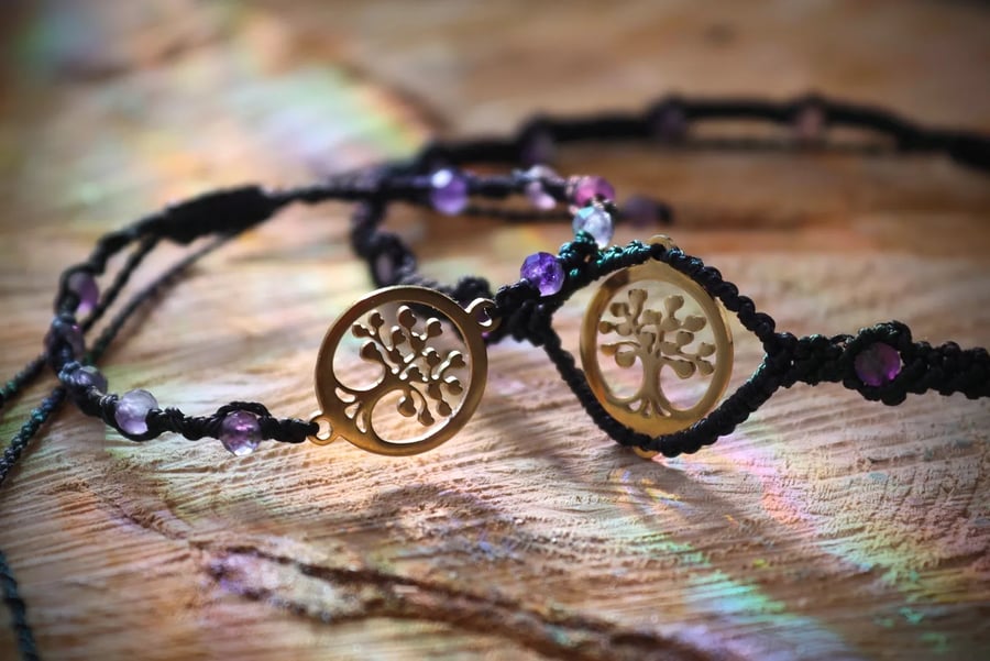 Tree of Life set choker and bracelet with natural stone Amethyst 