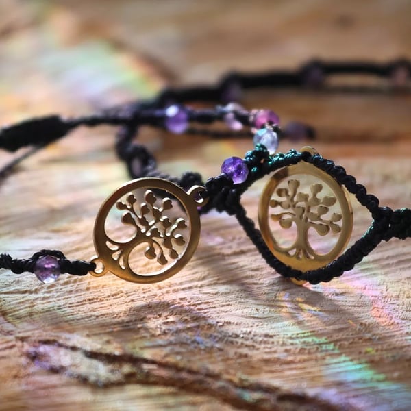 Tree of Life set choker and bracelet with natural stone Amethyst 