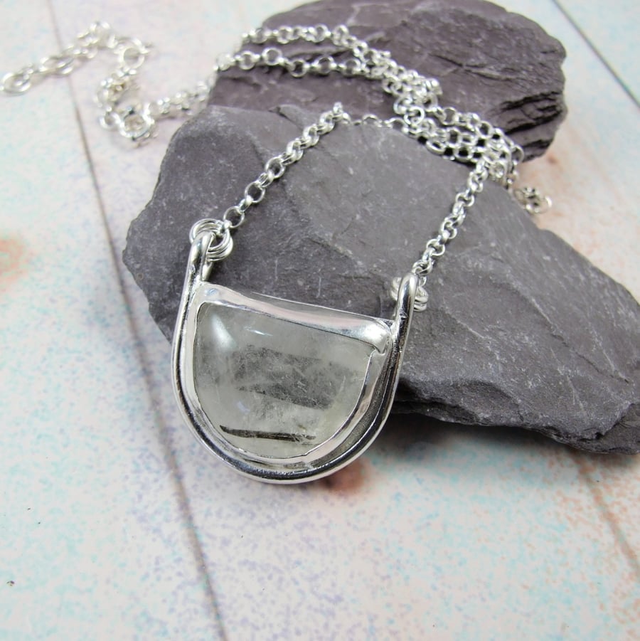 Quartz Necklace, Sterling Silver with Rutile Quartz Gemstone