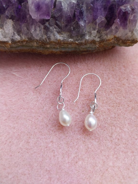 Freshwater Pearl and Sterling Silver Earrings 