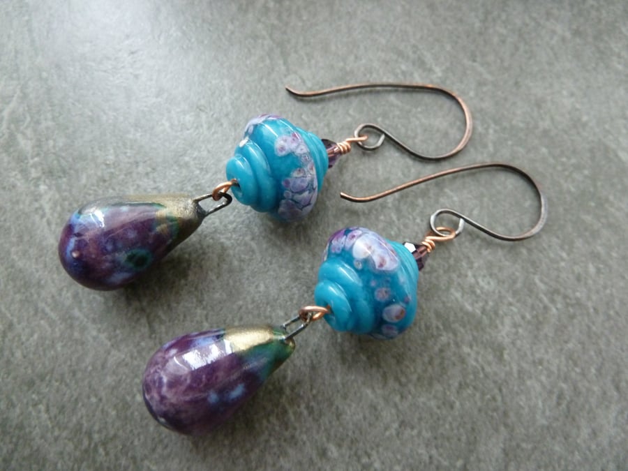 blue and purple copper earrings