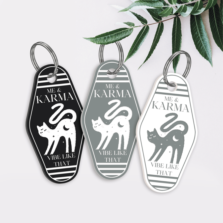 Karma - Mystic Cat Motel-Style Keyring: Retro Acrylic Keychain, Song Inspired