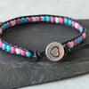 Transgender colours bead and leather bracelet, LGBTQ 