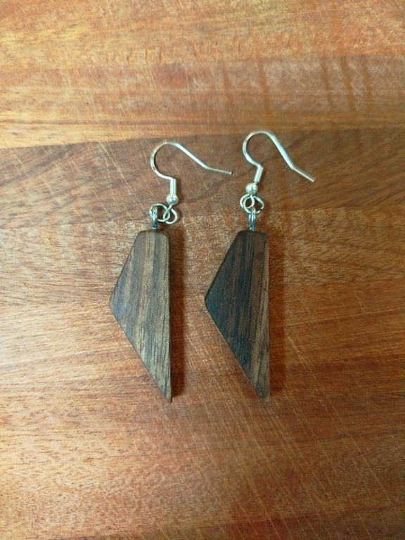 Handmade Wooden Earrings - Geometric 'Triangles' in Walnut