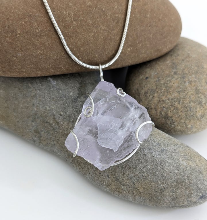 Sterling Silver and Pink Kunzite Pendant on 18 Inch Necklace