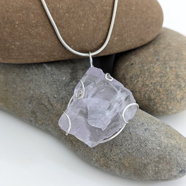 Sterling Silver and Pink Kunzite Pendant on 18 Inch Necklace