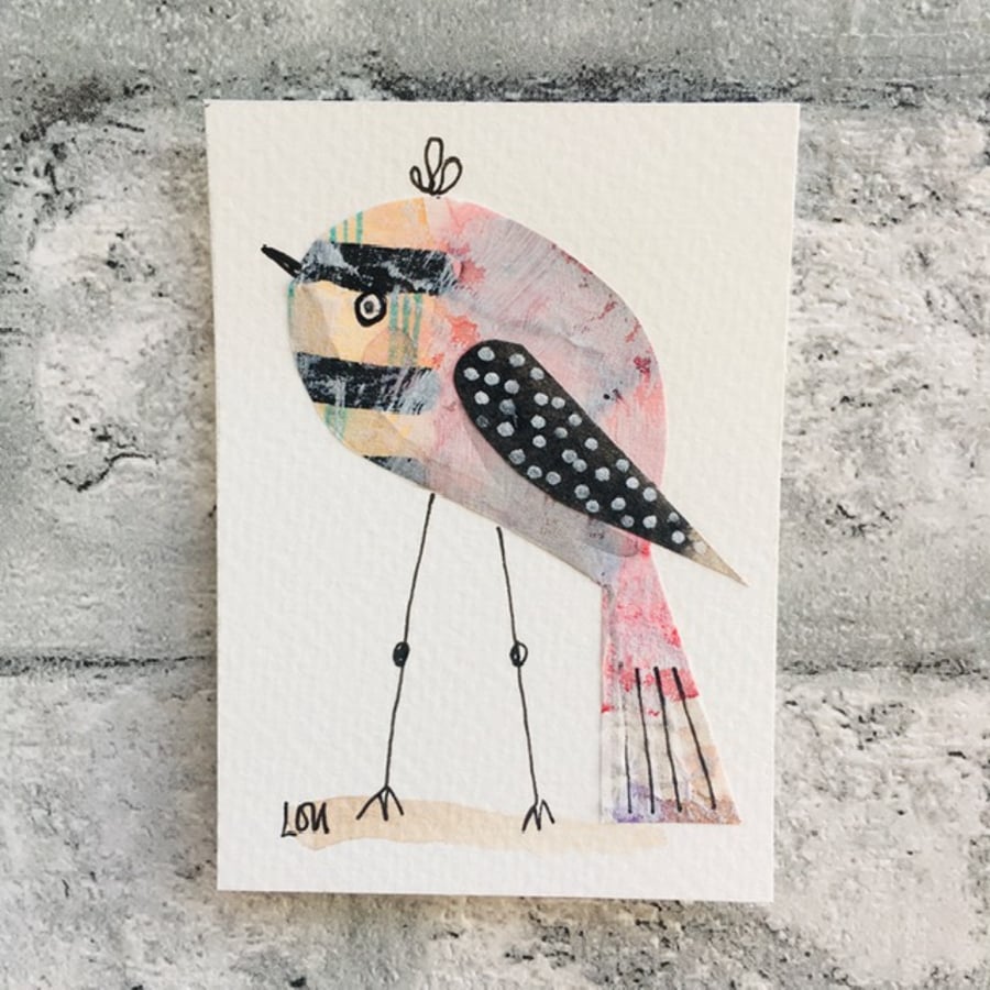 Original art ACEO watercolour painting and collage Bird