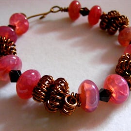 Pink Agate and Smokey Quartz Bracelet