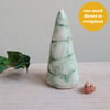Miniature ceramic Christmas tree and robin bird sculpture for cake topper 