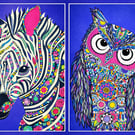 Owl and Zebra Set of 2 Fine Art Prints
