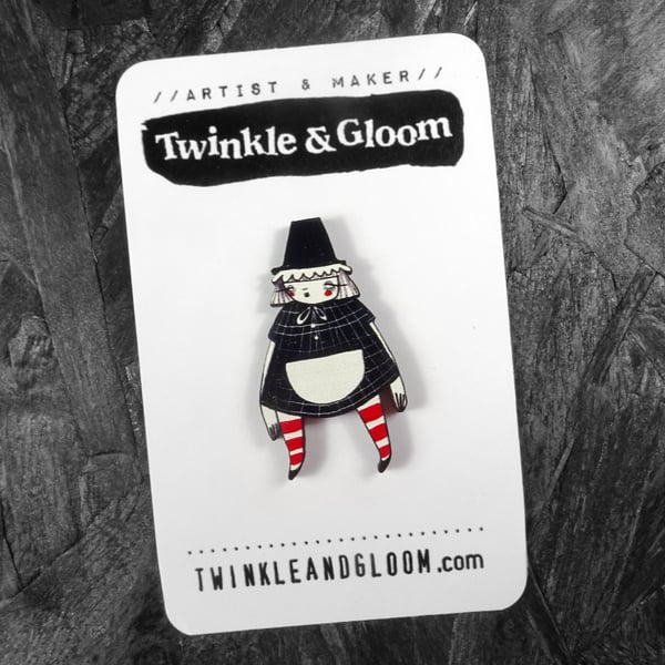 Welsh Lady Illustrated Wood Pin- with rubber back.