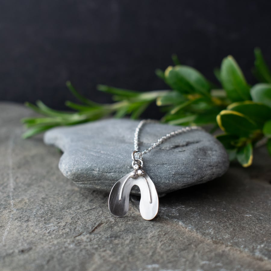 Mistletoe Necklace in Sterling Silver - Christmas Gift for Her