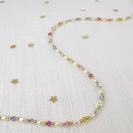 Pastel Rainbow Crystal and Pearl Necklace