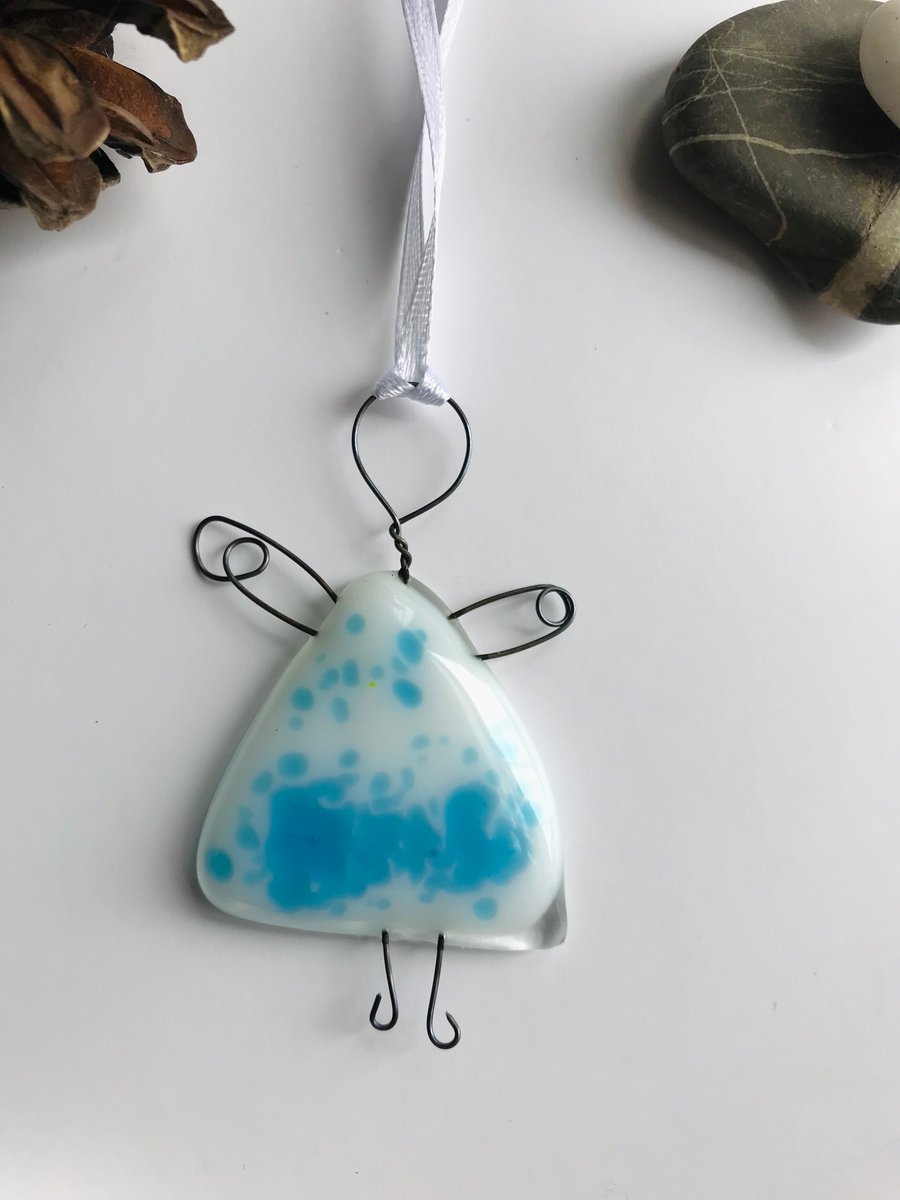 Blue fused glass fairy, angel, gift for friend