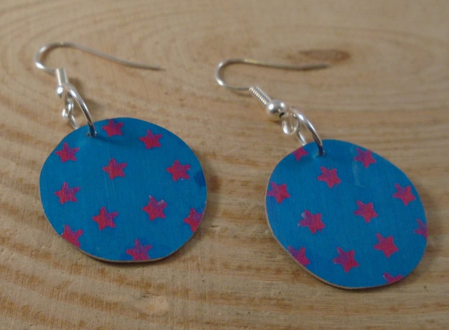 Anodised Aluminium Blue and Pink Star Circular Drop Dangle Earrings AAE111806