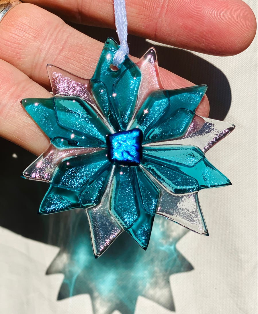  glass Christmas snowflake  decoration- fused glass 