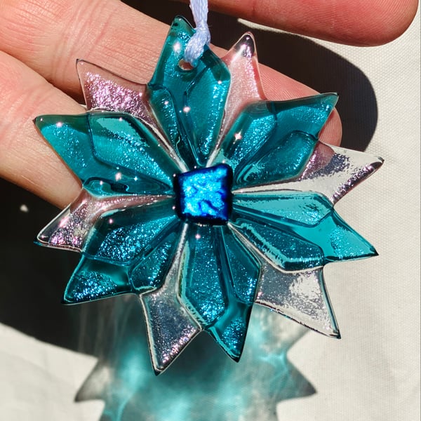  glass Christmas snowflake  decoration- fused glass 