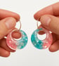 Pastel Pink & Blue Glitter Resin Donut Dangle Earrings with Gold Hoops