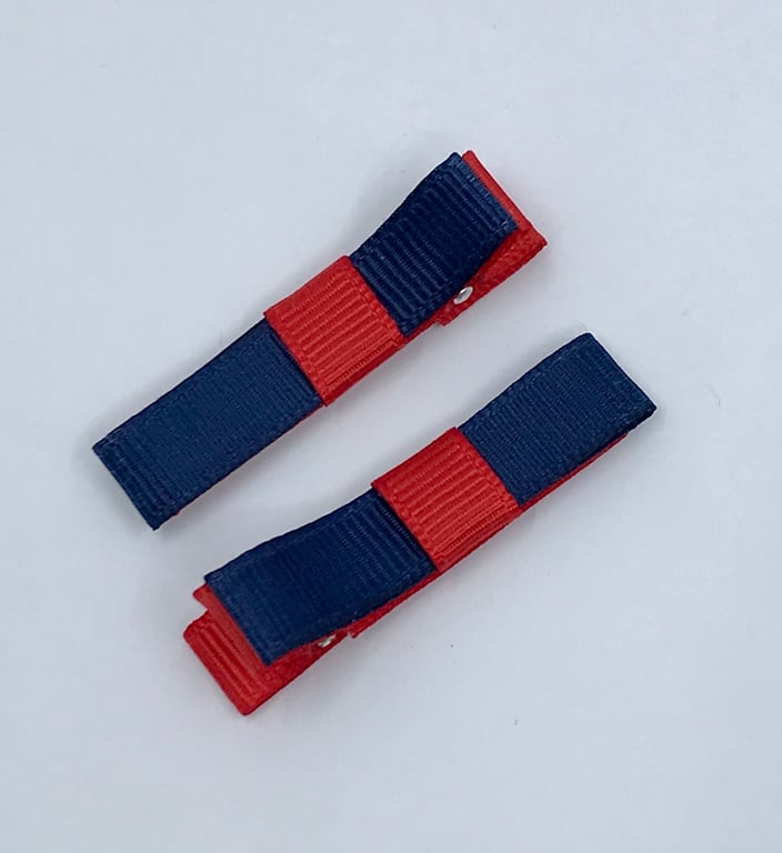 Small Straight Navy and Red Bow Clips (pair)