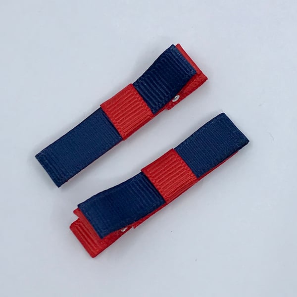Small Straight Navy and Red Bow Clips (pair)