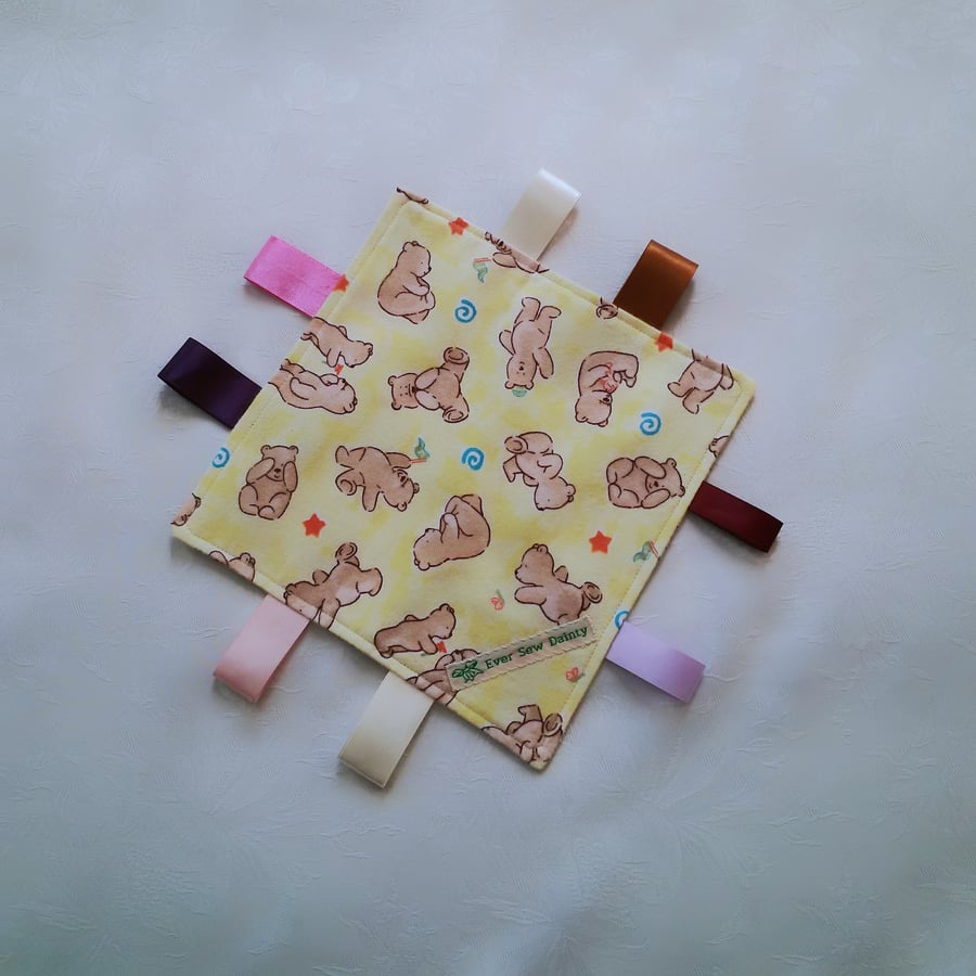 Taggie blanket, baby comforter, baby girl gift, baby shower gift, yellow