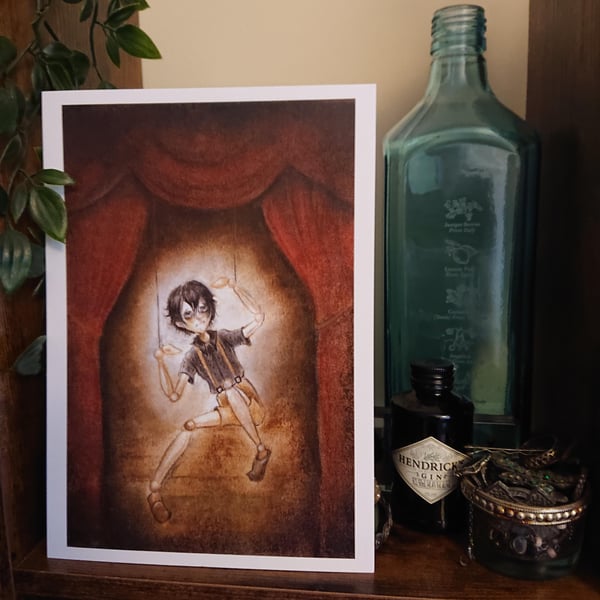 Gothic Puppet Greeting Card - Gothic Art, Whimsical art, Dark Art, Mythical, 