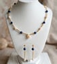 Handcrafted Lapis Lazuli & Freshwater Pearl Jewelry Set with Gold Accents