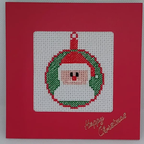 Handmade Christmas Greetings Card with Envelope - Cross Stitch 