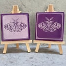 Purple Folk Moth Mini Canvas – Spray Painted & Engraved - 7.5cm Square
