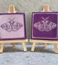 Purple Folk Moth Mini Canvas – Spray Painted & Engraved - 7.5cm Square