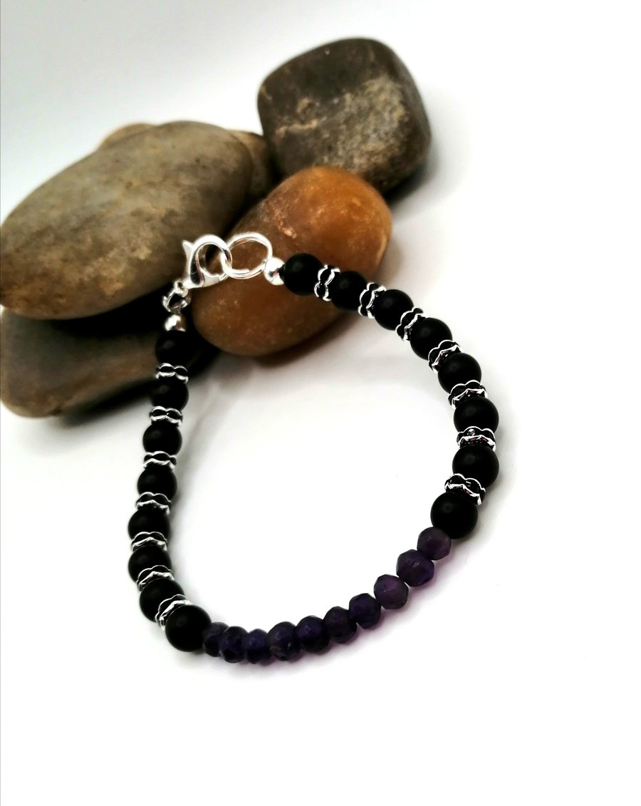 Frosted Agate and Amethyst Bracelet 