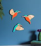 Folk Art Inspired Flying Wooden Kingfishers - Wall decor Hangings - Image 1