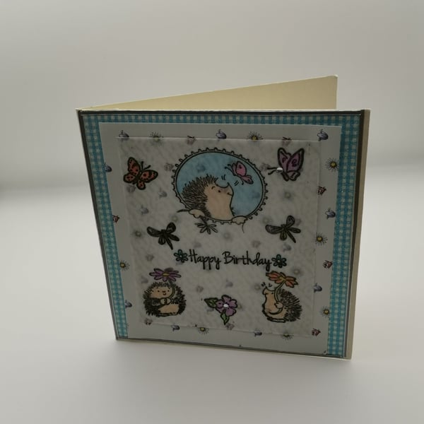 Handmade Hedgehog and Butterfly Birthday Card