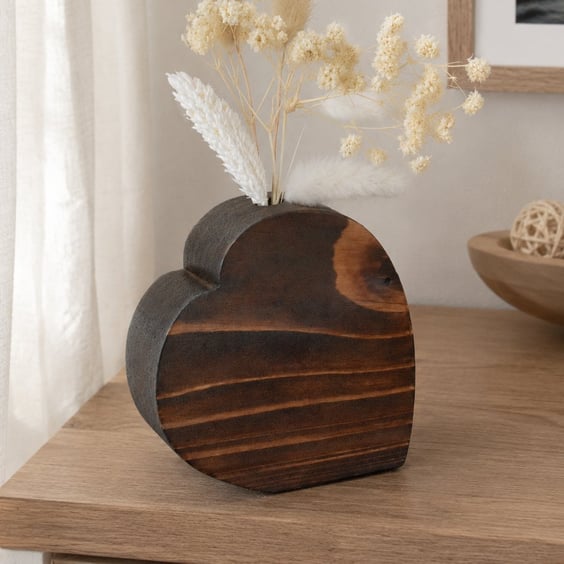 Heart Shaped Wood Vase Dried Flower Upcycled Vase 